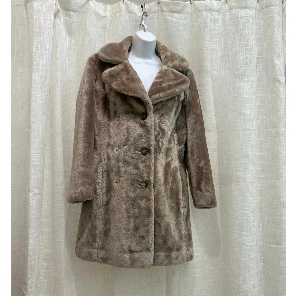 Vtg Glenbrooke Taupe Plush Faux Fur Teddy Coat Double Breasted 70’s women’s 10